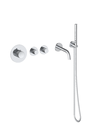 Sani DeLuxe Badset inbouw deluxe met box thermostaat, muurbevestiging / doucheslang, staafhanddouche rond Chroom met geribbeld knop