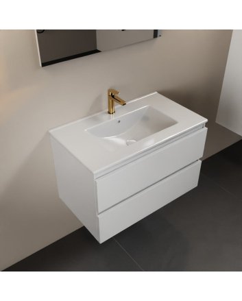 Mondiaz Aivy 80cm badmeubel Talc, wastafel glanzend wit keramiek midden 1 kraangat met spiegel