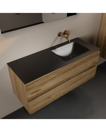 Mondiaz Aivy 120cm badmeubel Chai, wastafel Urban solid surface rechts zonder kraangat met spiegel