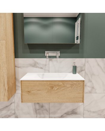 Mondiaz Lush 80 badmeubel washed oak 1 lade wastafel midden geen kraangat