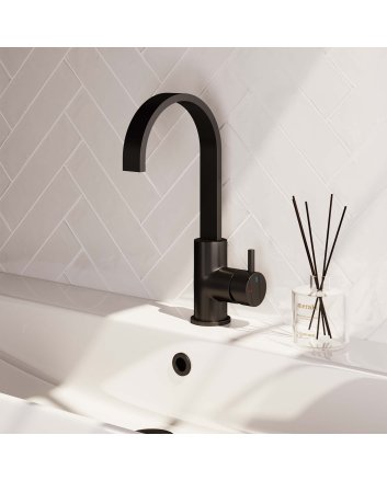BRAUER Black Edition hoge opbouw wastafelmengkraan met draaibare platte uitloop model B mat zwart