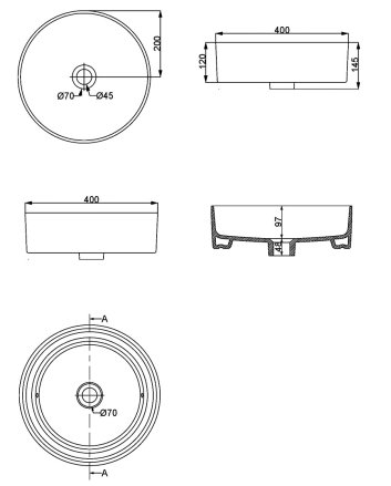Wiesbaden Link waskom rond 40x12 cm keramiek mat wit