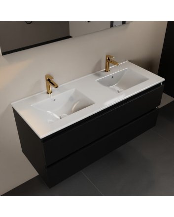 Mondiaz Aivy 120cm badmeubel Urban, wastafel glanzend wit keramiek dubbel 2 kraangaten