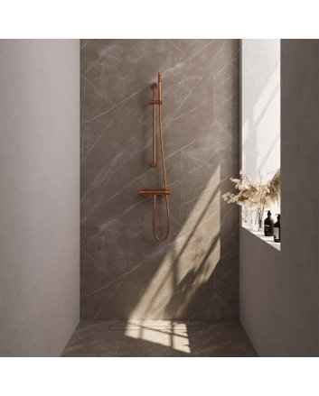 BRAUER Copper Carving opbouw douche thermostaatkraan SET 01 met glijstang en staaf handdouche en doucheslang koper geborsteld PVD