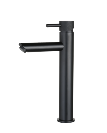 Sani DeLuxe Wastafelmengkraan opbouw hoog rond Mat Zwart met geribbeld knop