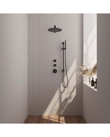 BRAUER Black Edition thermostatische inbouw regendouche SET 14 met 30 cm douchekop en rechte muurarm en staaf handdouche en doucheslang en geïntegreerde glijstang mat zwart