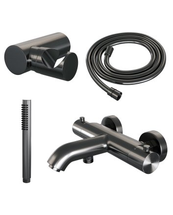 BRAUER Gunmetal Edition opbouw baddouche thermostaatkraan SET 03 met wandhouder en staaf handdouche en doucheslang gunmetal geborsteld PVD