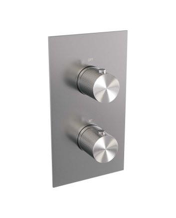 BRAUER Brushed Carving thermostatische inbouw regendouche 3-weg omstelling SET 33 met 20 cm douchekop en gebogen muurarm en 3-standen handdouche en doucheslang en wandaansluitbocht RVS geborsteld PVD