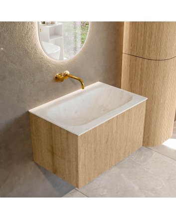 Mondiaz Kurve-Dlux 70cm badmeubel kleur Oak met 1 lade en 0 deuren. Wastafel Big small Midden zonder kraangat Opalo.