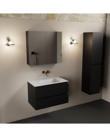 Mondiaz Aivy 80cm badmeubel Urban, wastafel Talc solid surface midden zonder kraangat met spiegelkast