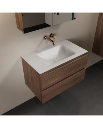 Mondiaz Aivy 80cm badmeubel Mocha, wastafel Talc solid surface midden zonder kraangat met spiegelkast