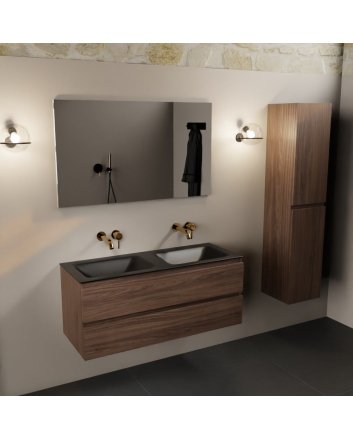 Mondiaz Aivy 120cm badmeubel Mocha, wastafel Urban solid surface dubbel zonder kraangat met spiegel