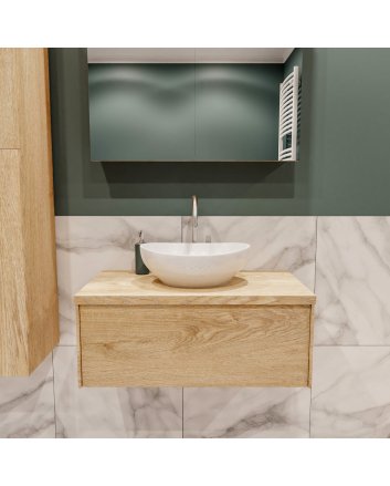 Mondiaz Lush 80 badmeubel washed oak 1 lades wastafel Barco midden 1 kraangat
