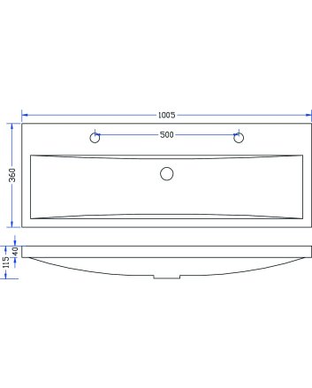Wiesbaden Flag wastafel enkel met 2 kraangaten 100x36x4 cm kunstmarmer glans wit