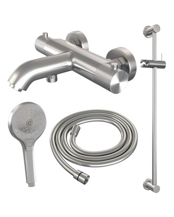 BRAUER Brushed Carving opbouw baddouche thermostaatkraan SET 02 met glijstang en 3-standen handdouche en doucheslang RVS geborsteld PVD