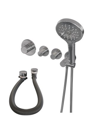 BRAUER Chrome Carving thermostatische inbouw badkraan SET 02 met badvulcombinatie en 3-standen handdouche en doucheslang en wandaansluitbocht chroom
