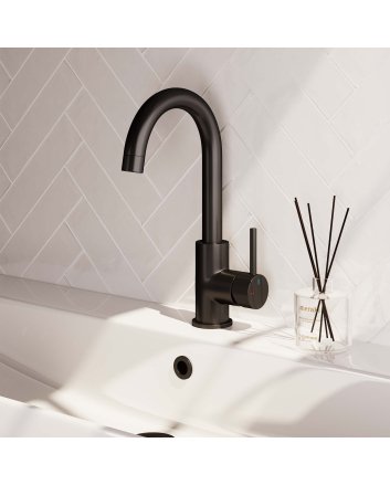 BRAUER Black Carving hoge opbouw wastafelmengkraan met draaibare ronde uitloop model A mat zwart