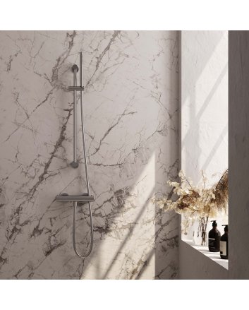 BRAUER Brushed Edition opbouw douche thermostaatkraan SET 01 met glijstang en staaf handdouche en doucheslang RVS geborsteld PVD