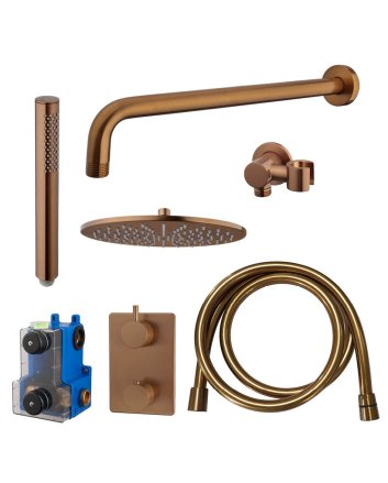 Caral inbouwthermostaat compleet met hoofddouche 30 cm en staafhanddouche geborsteld brons koper