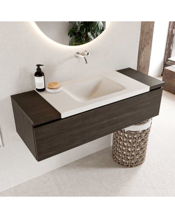 Mondiaz Bukla 120cm badmeubel onderkast kleur Dark Brown met 1 lade. Wastafel Cloud midden 0 kraangaten kleur Talc.