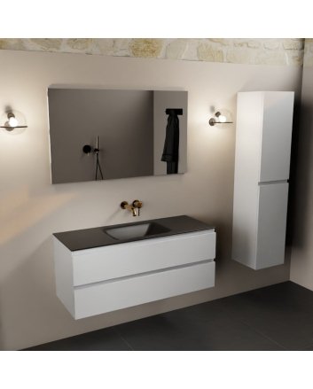 Mondiaz Aivy 120cm badmeubel Talc, wastafel Urban solid surface midden zonder kraangat met spiegel