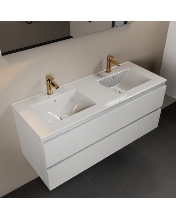 Mondiaz Aivy 120cm badmeubel Talc, wastafel glanzend wit keramiek dubbel 2 kraangaten