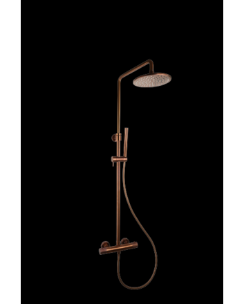 Sani DeLuxe Doucheset opbouw thermostatisch (in hoogte verstelbaar) rond Brons met geribbeld knop douchekop 30 cm