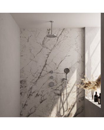 BRAUER Chrome Edition thermostatische inbouw regendouche SET 11 met 20 cm douchekop en plafondarm en 3-standen handdouche en doucheslang en wandaansluitbocht chroom