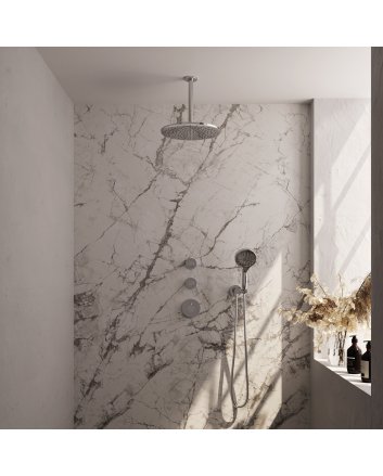 BRAUER Chrome Edition thermostatische inbouw regendouche SET 12 met 30 cm douchekop en plafondarm en 3-standen handdouche en doucheslang en wandaansluitbocht chroom