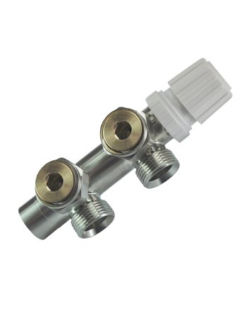 Thermostatisch onderblok 3/4", haaks-links, geborsteld staal