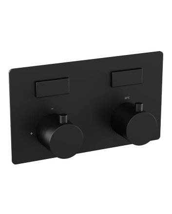 BRAUER Black Edition thermostatische inbouw badkraan met drukknoppen SET 03 met badvulcombinatie en staaf handdouche en doucheslang en wandaansluitbocht mat zwart