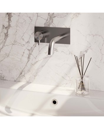 BRAUER Brushed Edition inbouw wastafelmengkraan met gebogen uitloop en afdekplaat model B2 RVS geborsteld PVD
