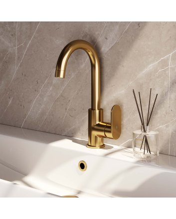 BRAUER Gold Edition hoge opbouw wastafelmengkraan met draaibare ronde uitloop model C goud geborsteld PVD