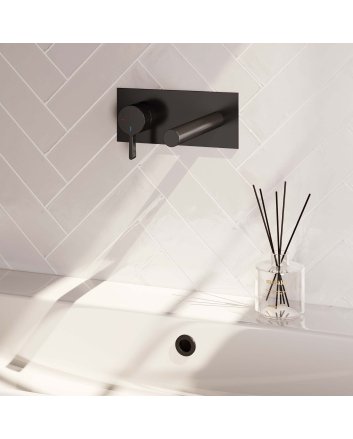 BRAUER Black Edition inbouw wastafelmengkraan met rechte uitloop en afdekplaat model E2 mat zwart