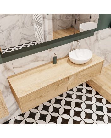 Mondiaz Lush 150 badmeubel washed oak 2 lades wastafel Barco rechts 1 kraangat