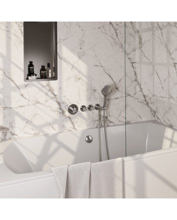 BRAUER Brushed Edition thermostatische inbouw badkraan SET 02 met badvulcombinatie en 3-standen handdouche en doucheslang en wandaansluitbocht RVS geborsteld PVD