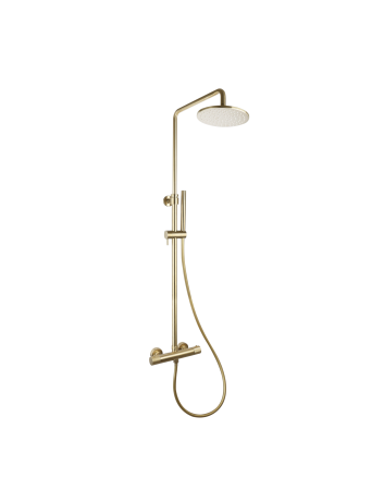 Sani DeLuxe Doucheset opbouw thermostatisch (in hoogte verstelbaar) rond Goud Geborsteld met geribbeld knop douchekop 30 cm