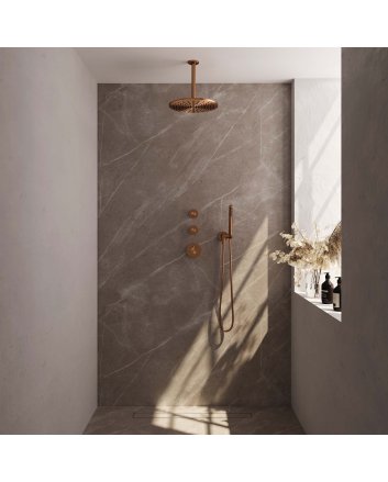 BRAUER Copper Edition thermostatische inbouw regendouche SET 06 met 30 cm douchekop en plafondarm en staaf handdouche en doucheslang en wandaansluitbocht koper geborsteld PVD