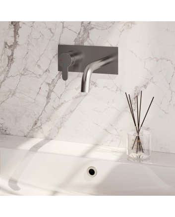 BRAUER Brushed Edition inbouw wastafelmengkraan met gebogen uitloop en afdekplaat model D2 RVS geborsteld PVD