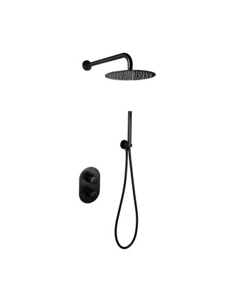 Sani DeLuxe Doucheset inbouw met box thermostaat, muurbevestiging / douchekop 25 cm rond Mat Zwart