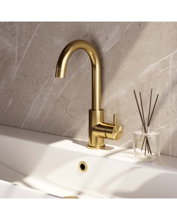 BRAUER Gold Edition hoge opbouw wastafelmengkraan met draaibare ronde uitloop model B goud geborsteld PVD