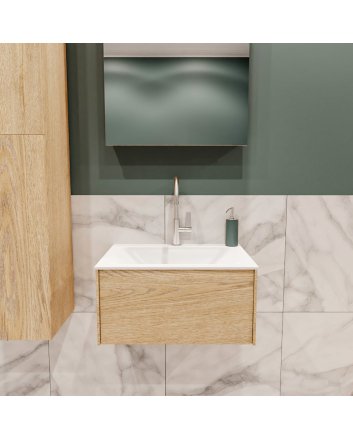 Mondiaz Lush 60cm badmeubel washed oak 1 lade wastafel Cloud midden 1 kraangat