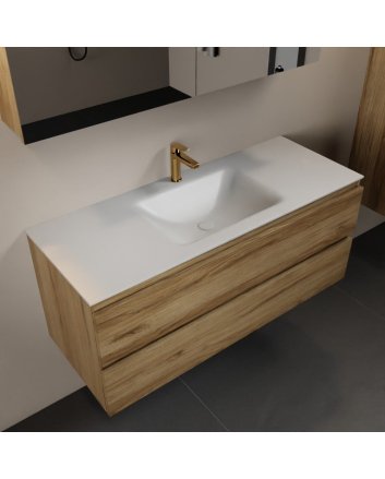 Mondiaz Aivy 120cm badmeubel Chai, wastafel Talc solid surface midden 1 kraangat met spiegelkast