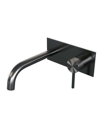 BRAUER Gunmetal Carving inbouw wastafelmengkraan met gebogen uitloop en afdekplaat model A1 gunmetal geborsteld PVD