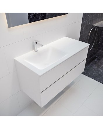 Mondiaz Vica 100cm badmeubel talc 2 lades wastafel Cloud links met 1 kraangat