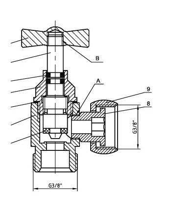 Riko hoekstopkraan 3200 3/8 x 3/8 messing