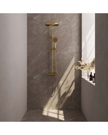BRAUER Gold Edition opbouw thermostatische regendouche SET 04 met 30 cm douchekop en 3-standen handdouche en doucheslang goud geborsteld PVD