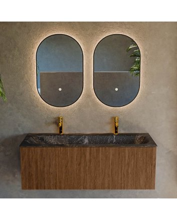 Mondiaz Kurve-Dlux 120cm badmeubel kleur Walnut met 1 lade en 0 deuren. Wastafel Big large Midden 2 kraangaten Lava.
