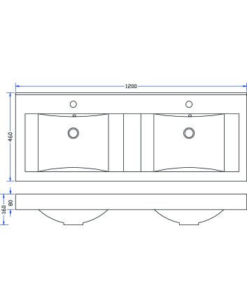 Wiesbaden Tigris wastafel dubbel met 2 kraangaten 120x46x8 cm kunstmarmer glans wit