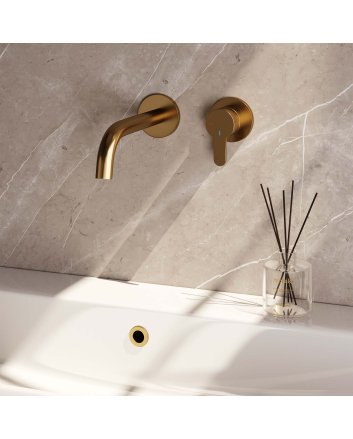 BRAUER Gold Edition inbouw wastafelmengkraan met gebogen uitloop en rozetten model D1 goud geborsteld PVD